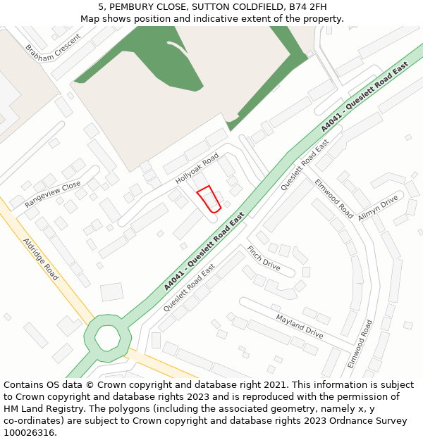 5, PEMBURY CLOSE, SUTTON COLDFIELD, B74 2FH: Location map and indicative extent of plot