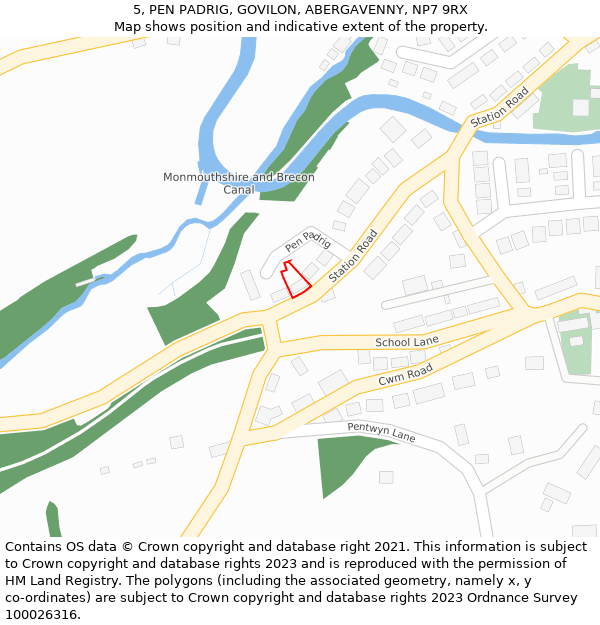 5, PEN PADRIG, GOVILON, ABERGAVENNY, NP7 9RX: Location map and indicative extent of plot