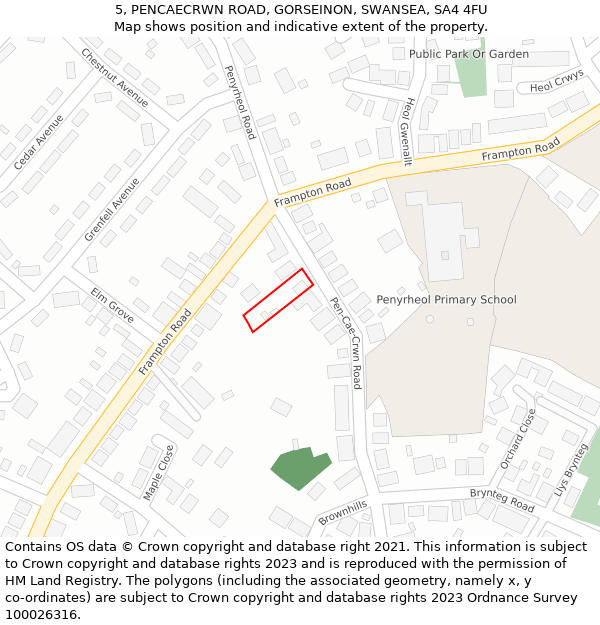 5, PENCAECRWN ROAD, GORSEINON, SWANSEA, SA4 4FU: Location map and indicative extent of plot