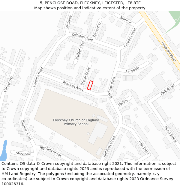 5, PENCLOSE ROAD, FLECKNEY, LEICESTER, LE8 8TE: Location map and indicative extent of plot