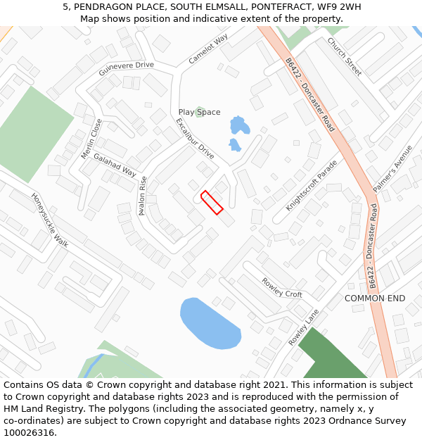 5, PENDRAGON PLACE, SOUTH ELMSALL, PONTEFRACT, WF9 2WH: Location map and indicative extent of plot