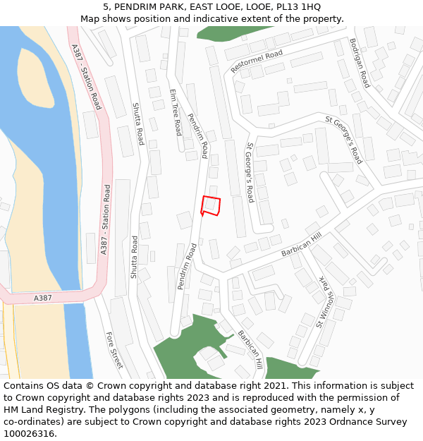 5, PENDRIM PARK, EAST LOOE, LOOE, PL13 1HQ: Location map and indicative extent of plot