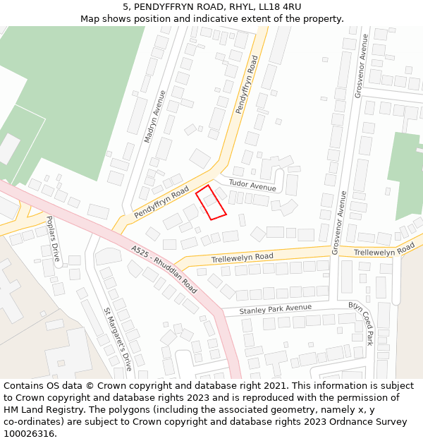 5, PENDYFFRYN ROAD, RHYL, LL18 4RU: Location map and indicative extent of plot