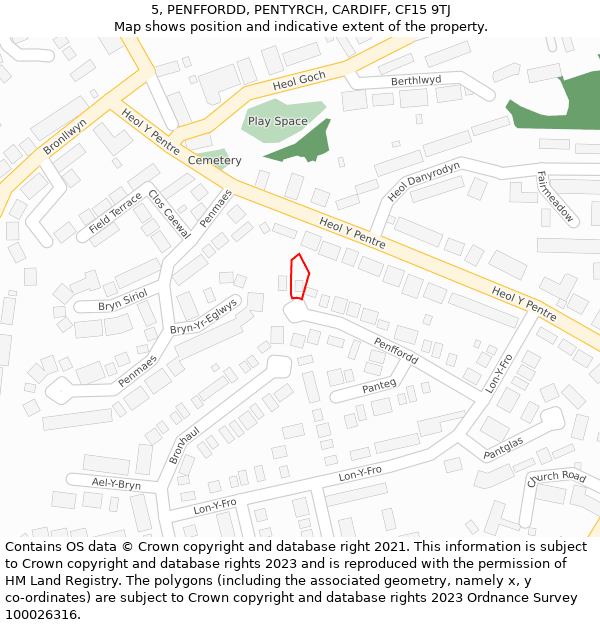 5, PENFFORDD, PENTYRCH, CARDIFF, CF15 9TJ: Location map and indicative extent of plot