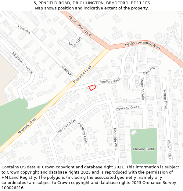 5, PENFIELD ROAD, DRIGHLINGTON, BRADFORD, BD11 1ES: Location map and indicative extent of plot