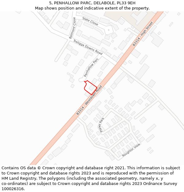 5, PENHALLOW PARC, DELABOLE, PL33 9EH: Location map and indicative extent of plot