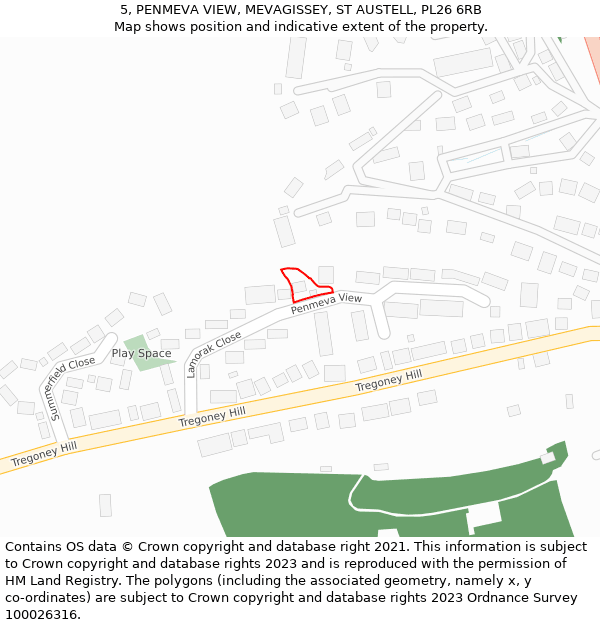 5, PENMEVA VIEW, MEVAGISSEY, ST AUSTELL, PL26 6RB: Location map and indicative extent of plot