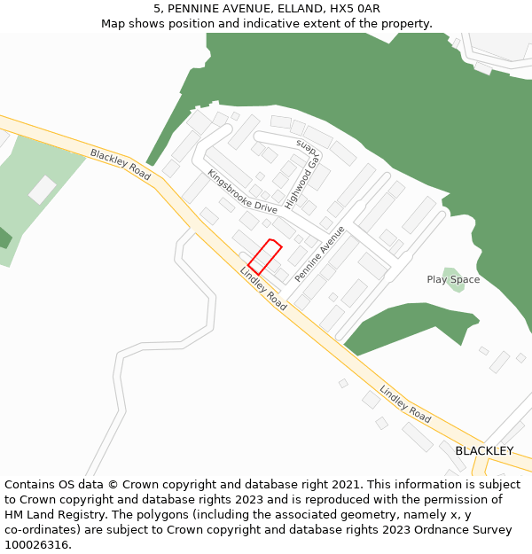 5, PENNINE AVENUE, ELLAND, HX5 0AR: Location map and indicative extent of plot