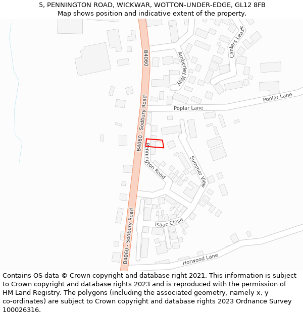 5, PENNINGTON ROAD, WICKWAR, WOTTON-UNDER-EDGE, GL12 8FB: Location map and indicative extent of plot