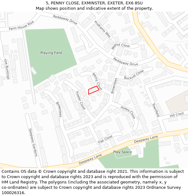 5, PENNY CLOSE, EXMINSTER, EXETER, EX6 8SU: Location map and indicative extent of plot