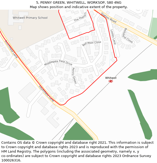 5, PENNY GREEN, WHITWELL, WORKSOP, S80 4NG: Location map and indicative extent of plot