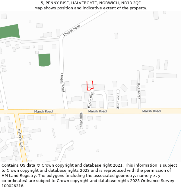 5, PENNY RISE, HALVERGATE, NORWICH, NR13 3QF: Location map and indicative extent of plot