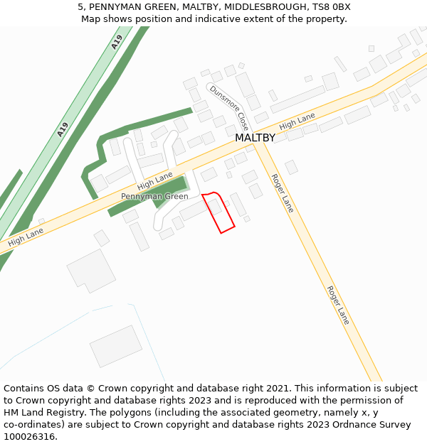 5, PENNYMAN GREEN, MALTBY, MIDDLESBROUGH, TS8 0BX: Location map and indicative extent of plot