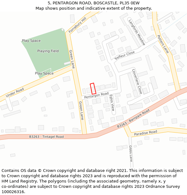 5, PENTARGON ROAD, BOSCASTLE, PL35 0EW: Location map and indicative extent of plot