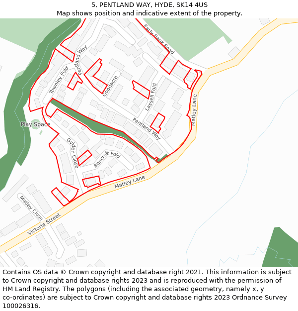 5, PENTLAND WAY, HYDE, SK14 4US: Location map and indicative extent of plot