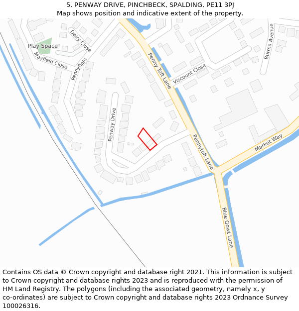 5, PENWAY DRIVE, PINCHBECK, SPALDING, PE11 3PJ: Location map and indicative extent of plot