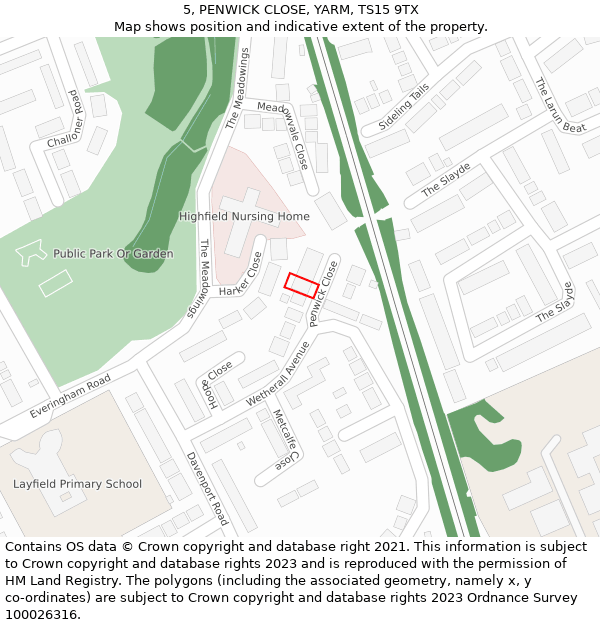 5, PENWICK CLOSE, YARM, TS15 9TX: Location map and indicative extent of plot