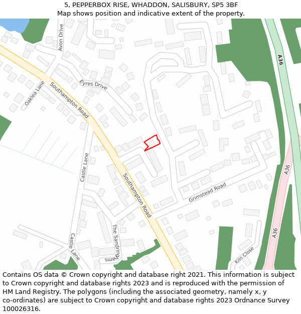 5, PEPPERBOX RISE, WHADDON, SALISBURY, SP5 3BF: Location map and indicative extent of plot
