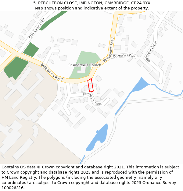 5, PERCHERON CLOSE, IMPINGTON, CAMBRIDGE, CB24 9YX: Location map and indicative extent of plot