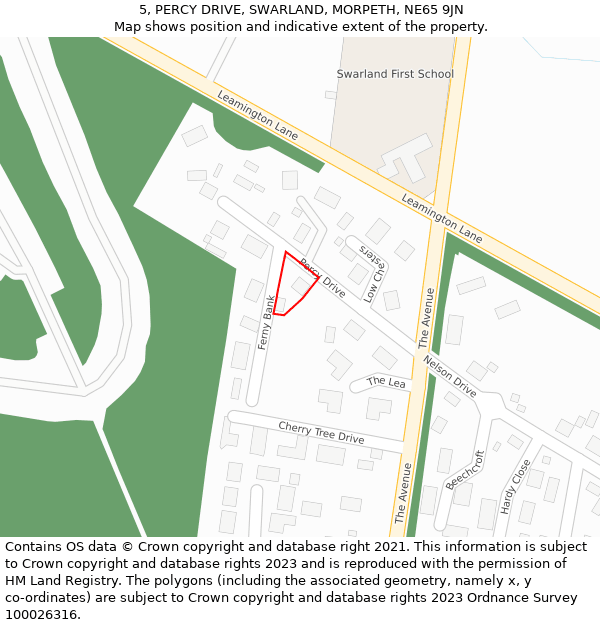 5, PERCY DRIVE, SWARLAND, MORPETH, NE65 9JN: Location map and indicative extent of plot