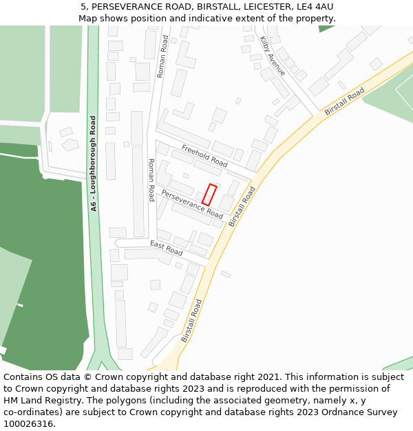 5, PERSEVERANCE ROAD, BIRSTALL, LEICESTER, LE4 4AU: Location map and indicative extent of plot