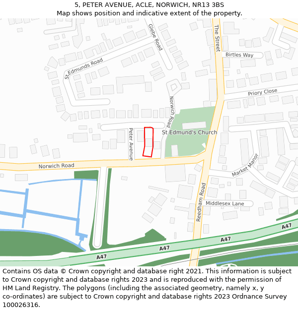 5, PETER AVENUE, ACLE, NORWICH, NR13 3BS: Location map and indicative extent of plot