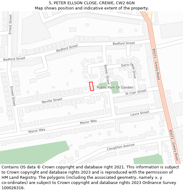 5, PETER ELLSON CLOSE, CREWE, CW2 6GN: Location map and indicative extent of plot