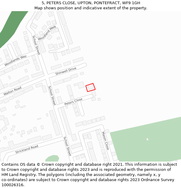 5, PETERS CLOSE, UPTON, PONTEFRACT, WF9 1GH: Location map and indicative extent of plot