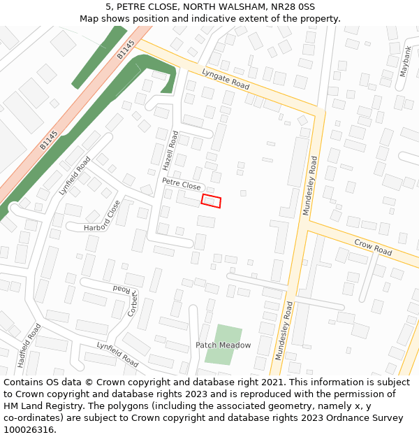 5, PETRE CLOSE, NORTH WALSHAM, NR28 0SS: Location map and indicative extent of plot