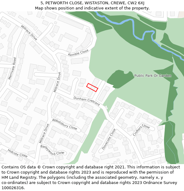 5, PETWORTH CLOSE, WISTASTON, CREWE, CW2 6XJ: Location map and indicative extent of plot