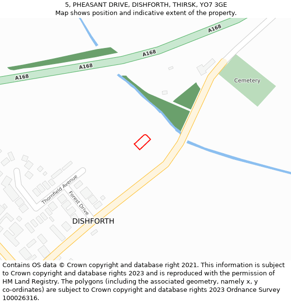 5, PHEASANT DRIVE, DISHFORTH, THIRSK, YO7 3GE: Location map and indicative extent of plot