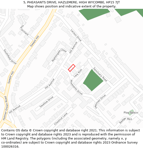 5, PHEASANTS DRIVE, HAZLEMERE, HIGH WYCOMBE, HP15 7JT: Location map and indicative extent of plot