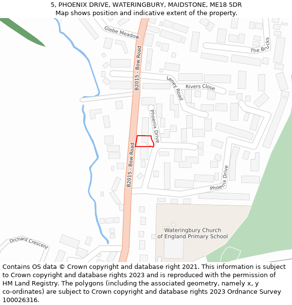 5, PHOENIX DRIVE, WATERINGBURY, MAIDSTONE, ME18 5DR: Location map and indicative extent of plot