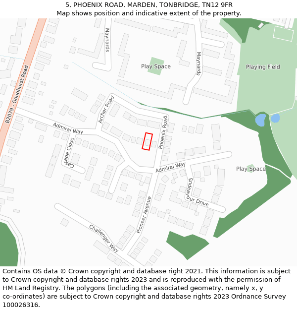 5, PHOENIX ROAD, MARDEN, TONBRIDGE, TN12 9FR: Location map and indicative extent of plot
