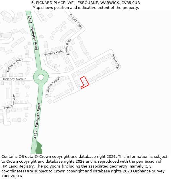 5, PICKARD PLACE, WELLESBOURNE, WARWICK, CV35 9UR: Location map and indicative extent of plot