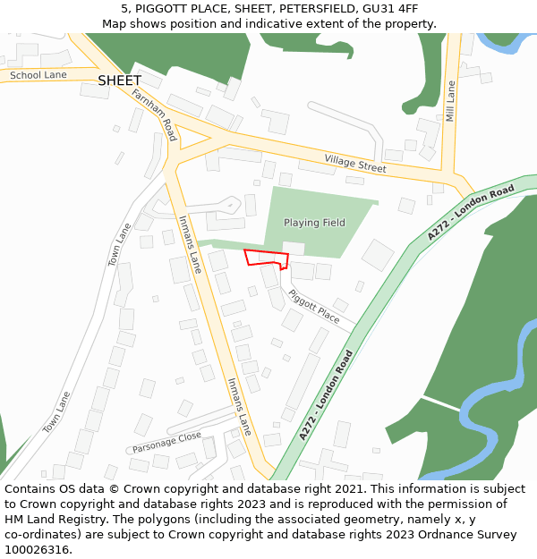 5, PIGGOTT PLACE, SHEET, PETERSFIELD, GU31 4FF: Location map and indicative extent of plot