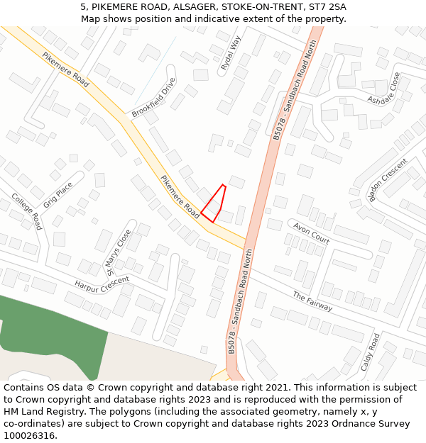 5, PIKEMERE ROAD, ALSAGER, STOKE-ON-TRENT, ST7 2SA: Location map and indicative extent of plot
