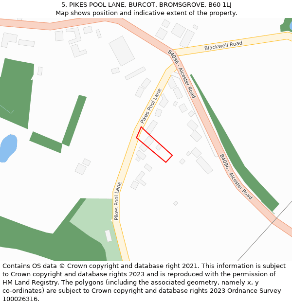 5, PIKES POOL LANE, BURCOT, BROMSGROVE, B60 1LJ: Location map and indicative extent of plot