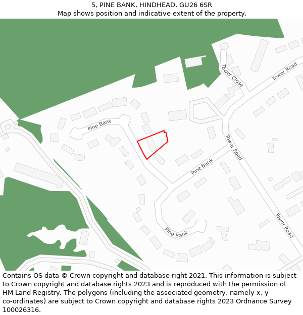 5, PINE BANK, HINDHEAD, GU26 6SR: Location map and indicative extent of plot