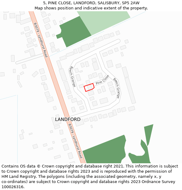 5, PINE CLOSE, LANDFORD, SALISBURY, SP5 2AW: Location map and indicative extent of plot