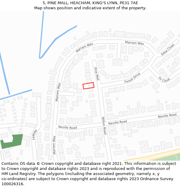 5, PINE MALL, HEACHAM, KING'S LYNN, PE31 7AE: Location map and indicative extent of plot