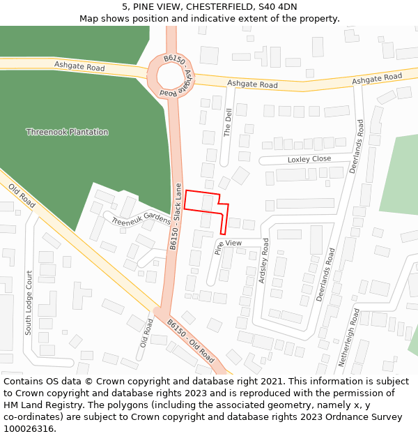 5, PINE VIEW, CHESTERFIELD, S40 4DN: Location map and indicative extent of plot