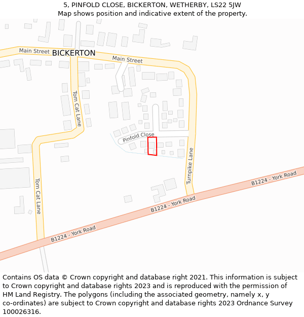 5, PINFOLD CLOSE, BICKERTON, WETHERBY, LS22 5JW: Location map and indicative extent of plot