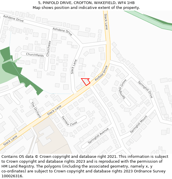 5, PINFOLD DRIVE, CROFTON, WAKEFIELD, WF4 1HB: Location map and indicative extent of plot