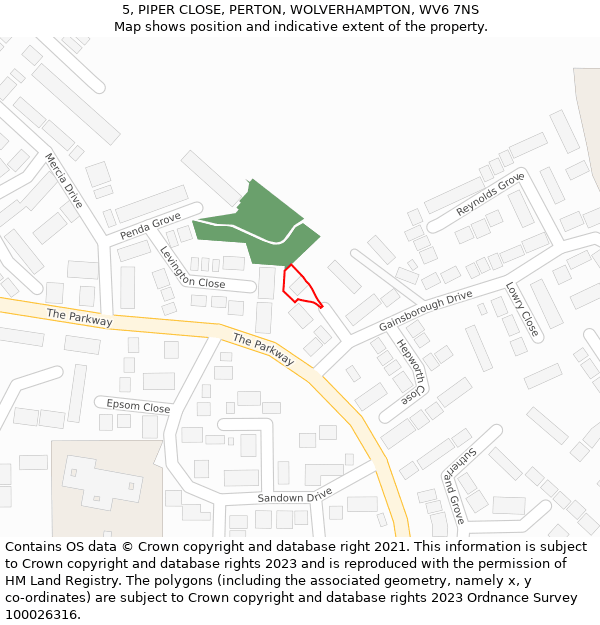 5, PIPER CLOSE, PERTON, WOLVERHAMPTON, WV6 7NS: Location map and indicative extent of plot