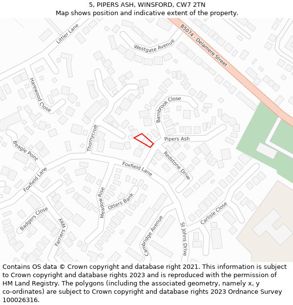 5, PIPERS ASH, WINSFORD, CW7 2TN: Location map and indicative extent of plot