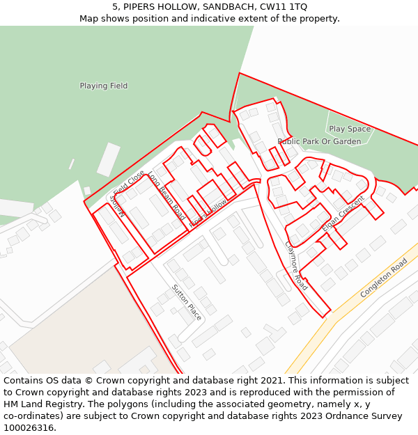 5, PIPERS HOLLOW, SANDBACH, CW11 1TQ: Location map and indicative extent of plot