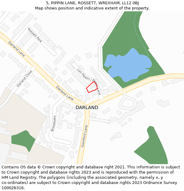 5, PIPPIN LANE, ROSSETT, WREXHAM, LL12 0BJ: Location map and indicative extent of plot