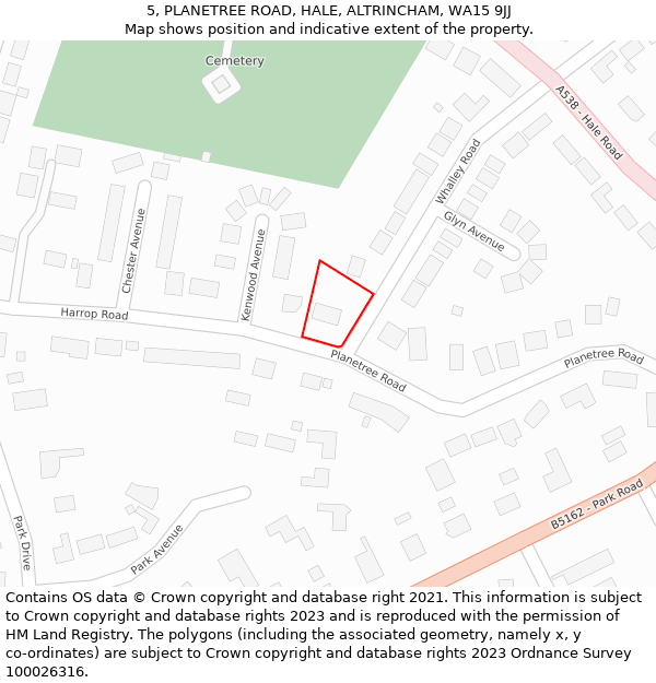 5, PLANETREE ROAD, HALE, ALTRINCHAM, WA15 9JJ: Location map and indicative extent of plot