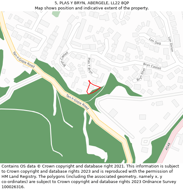 5, PLAS Y BRYN, ABERGELE, LL22 8QP: Location map and indicative extent of plot